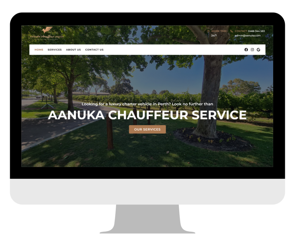 Website Design Portfolio by Little Biz - Aanuka Chauffeur Service - One Page Website.